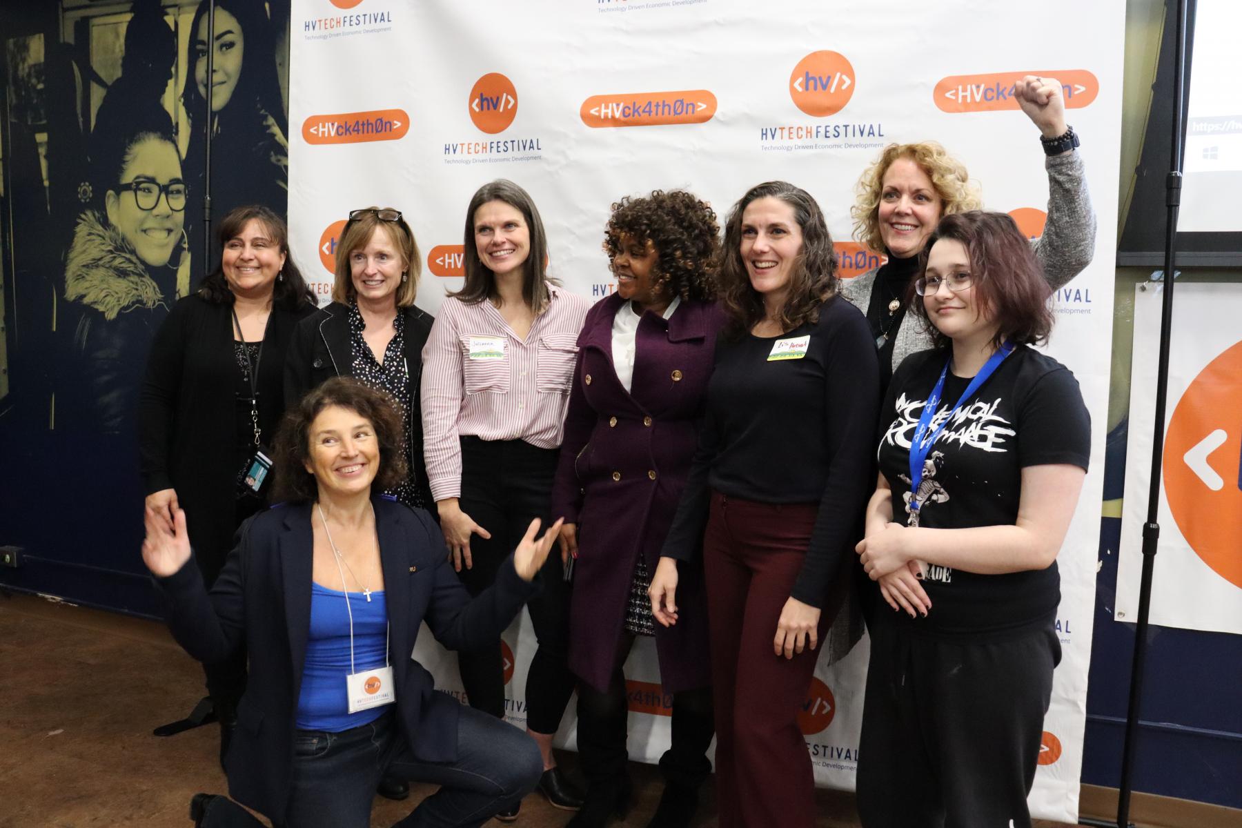 Women in Tech panelists and attendees