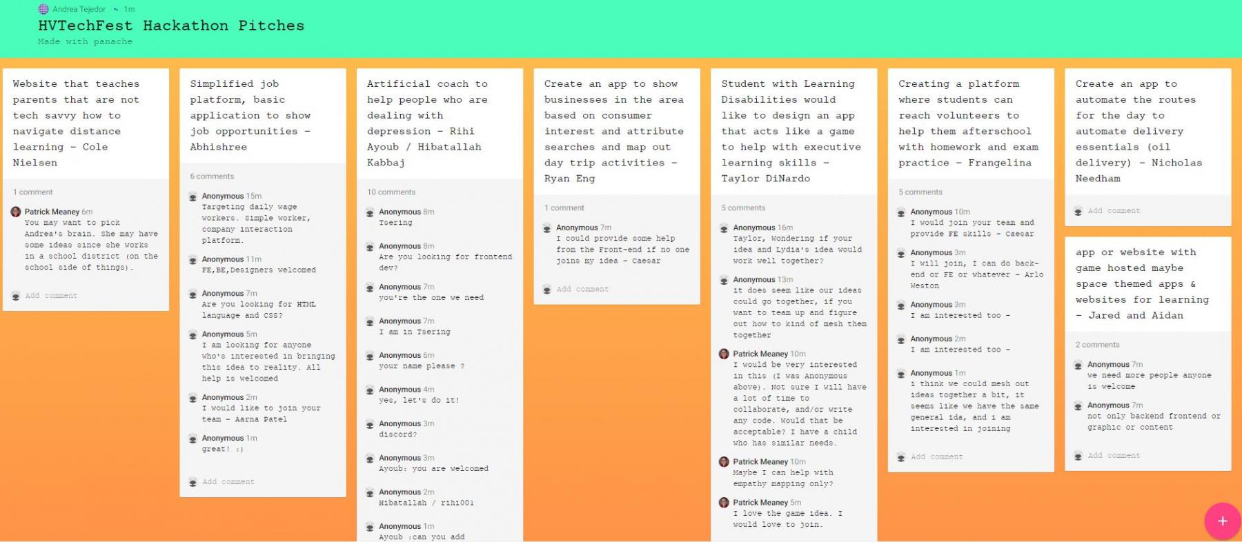 Using Padlet for team forming process 8 teams were formed